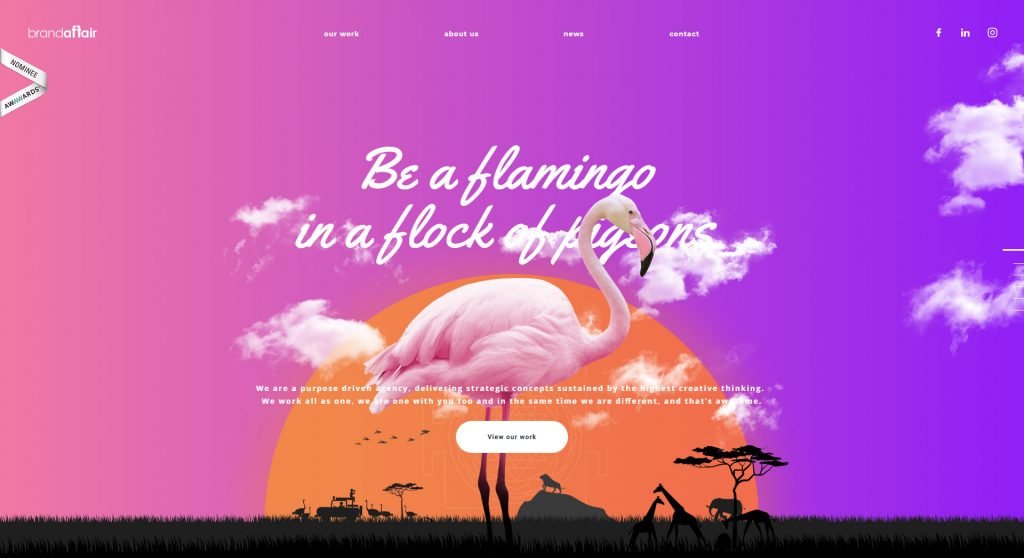 Фламинго и сказочный фон в дизайне сайта