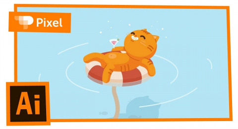 Как нарисовать котика в бассейне